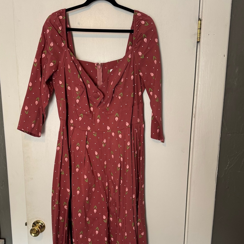 Unique Vintage Pink Square Neck Sundress